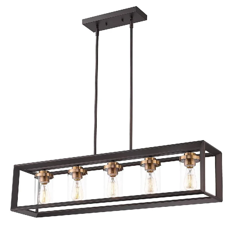 5-Light Pendant Light Fixture, Chandeliers Oil Rubbed Bronze and Gold Finish with Clear Glass