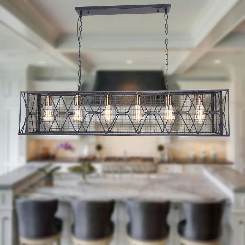 6 - Light Black Metal Lantern Kitchen Island Pendant Chandeliers