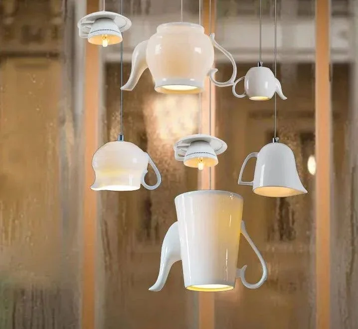 Modern Tea Cup Teapot Crockery Ceramic Led Pendant Lights