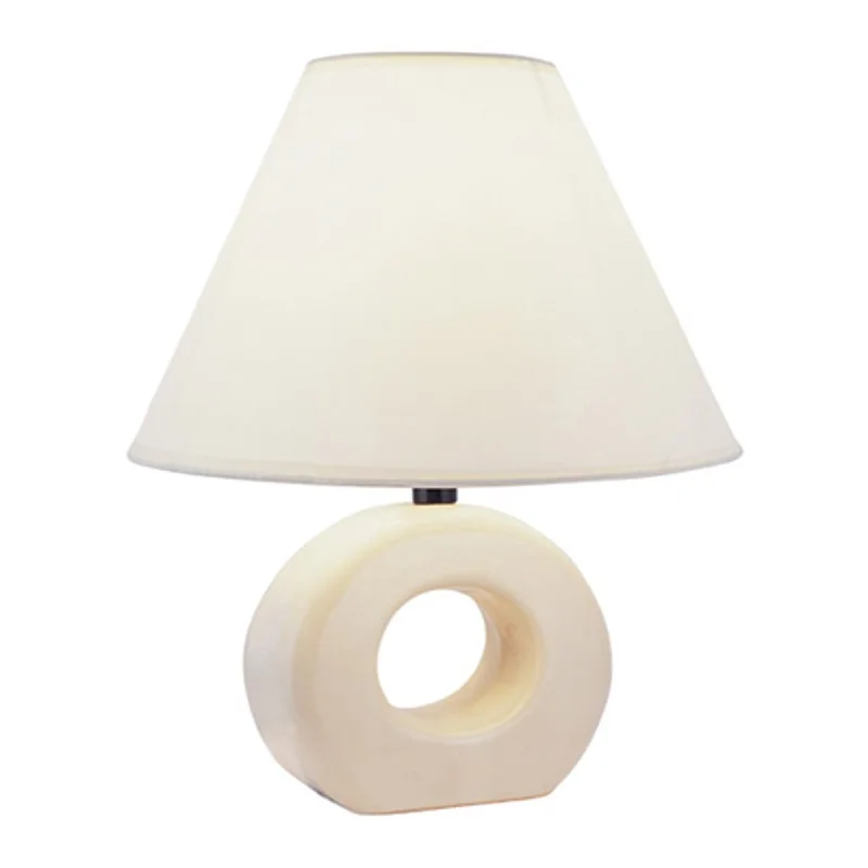 12" Beige Ceramic Bedside Table Lamp With White Empire Shade