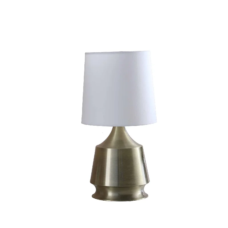 14" Brass Bedside Table Lamp With White Empire Shade