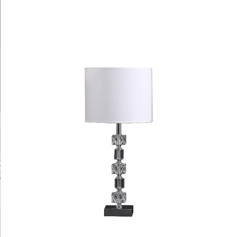 20" Silver Bedside Table Lamp With White Drum Shade