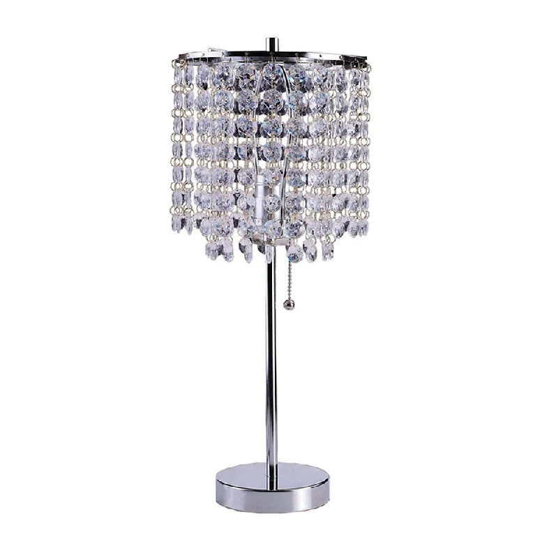 20" Silver Metal Bedside Table Lamp With Clear Drum Shade