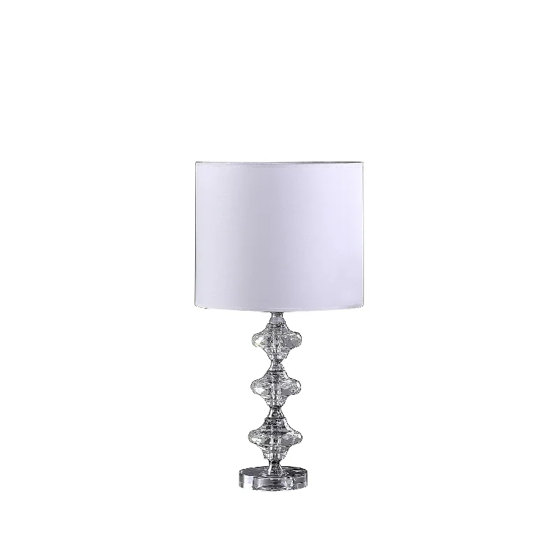 23" Silver Crystal Geometric Table Lamp With White Classic Drum Shade