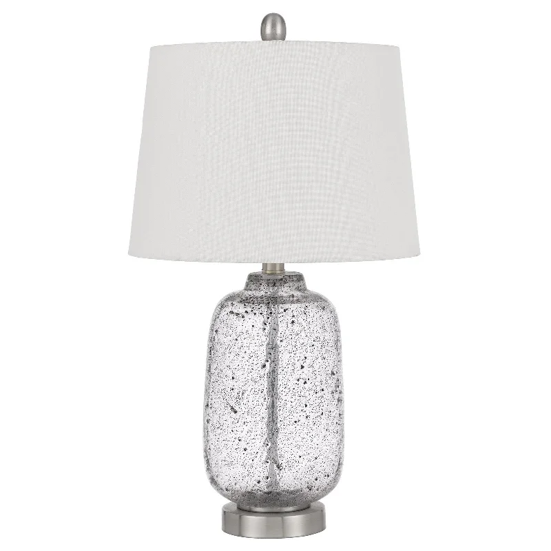 24" Nickel Metal Cylinder Table Lamp With White Empire Shade