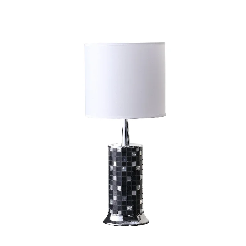 24" Silver Bedside Table Lamp With White Drum Shade