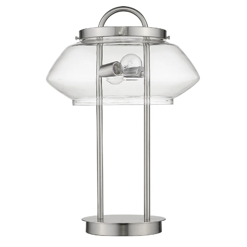 24" Silver Metal Two Light Table Lamp With Clear Novelty Shade