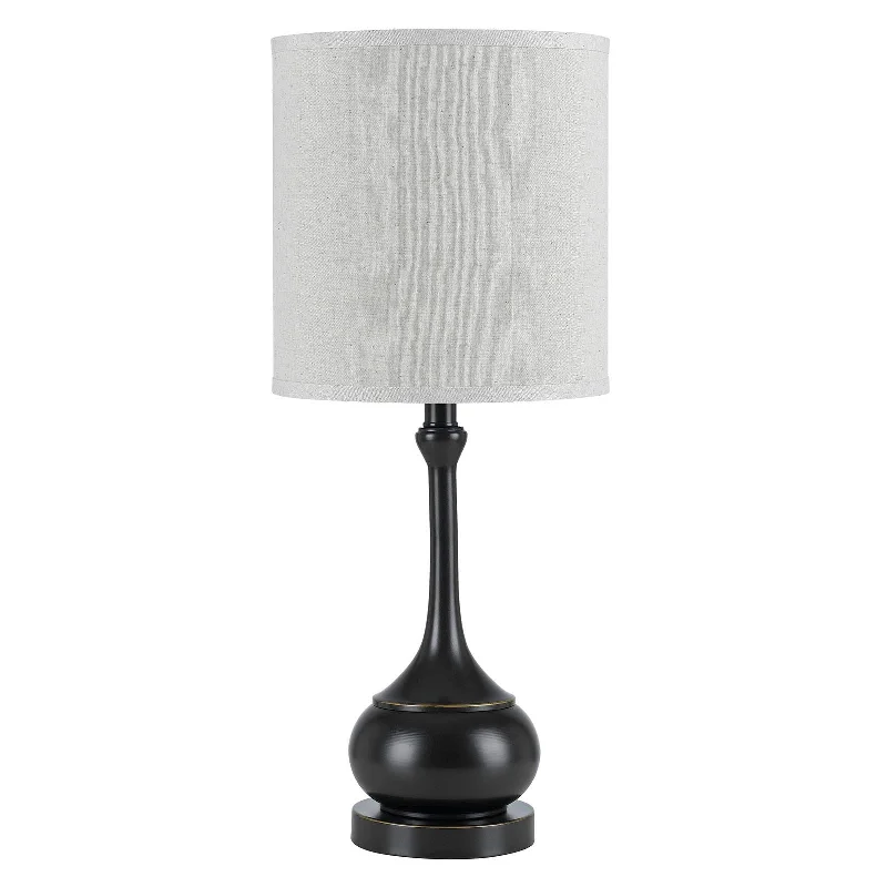 25" Bronze Metal Table Lamp With Beige Drum Shade