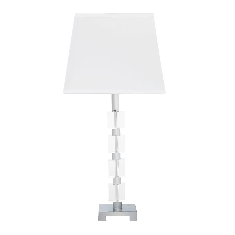 25" Crystal Geo Cubed Table Lamp With White Sharp Corner Square Tapered Shade