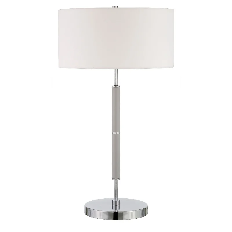 25" Gray Metal Two Light Table Lamp With White Drum Shade