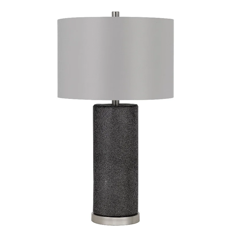 27" Black Metal Table Lamp With Gray Drum Shade