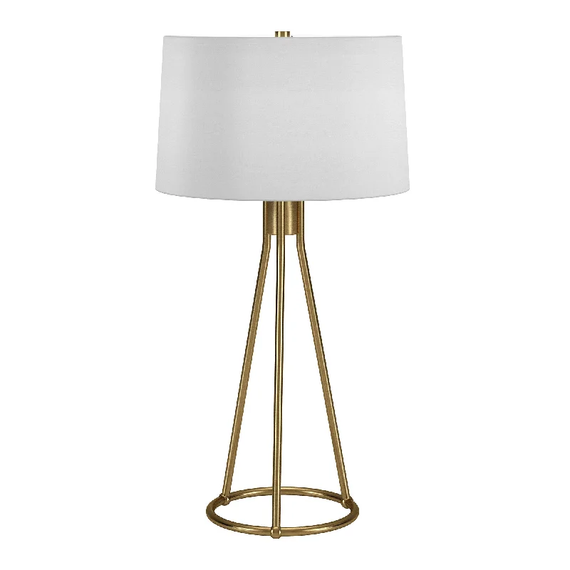 28" Brass Metal Table Lamp With White Drum Shade