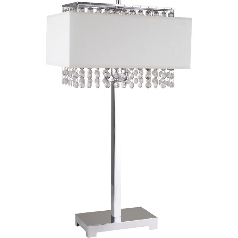 28" Silver Table Lamp With Faux Crystals and White Rectangle Shade