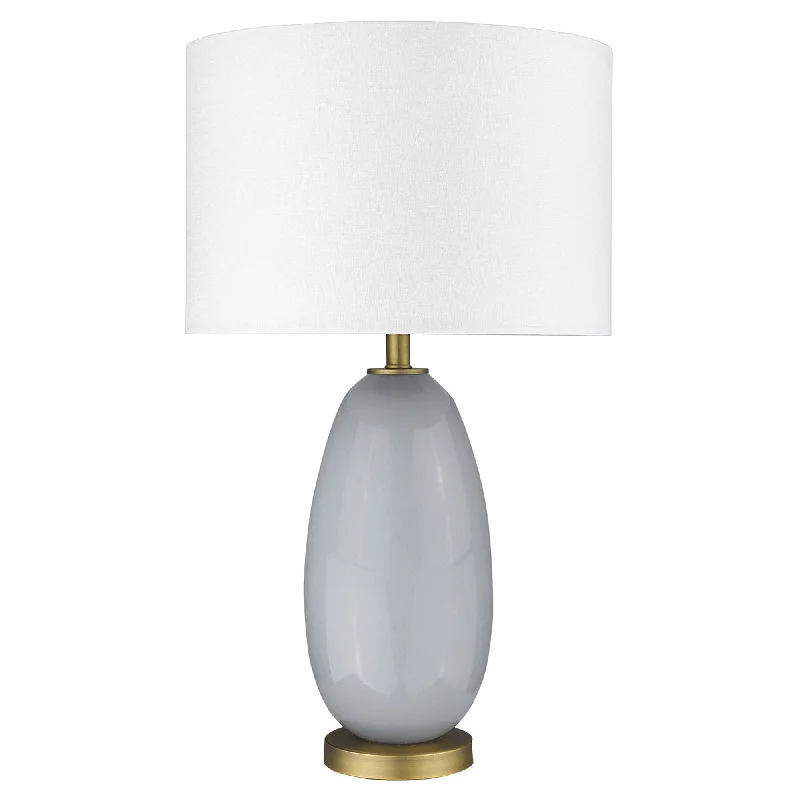 29" Light Gray Glass Table Lamp With White Drum Shade