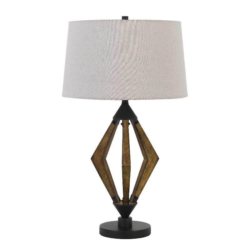 30" Black Metal Lantern Table Lamp With Gray Empire Shade