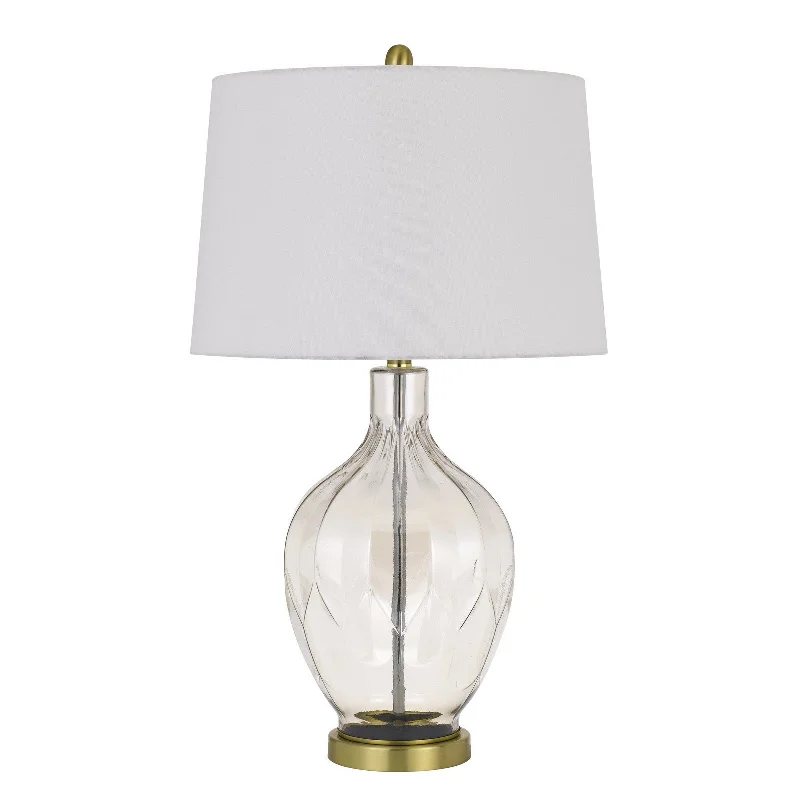 30" Clear Metal Table Lamp With Off White Drum Shade