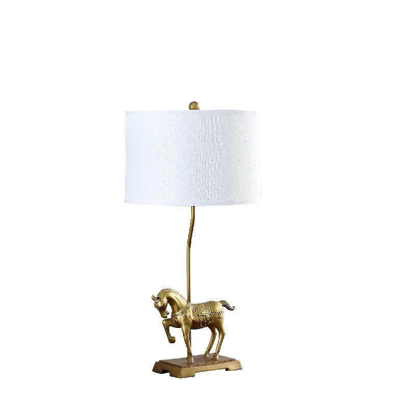 30" Gold Stallion Horse Table Lamp With White Shade