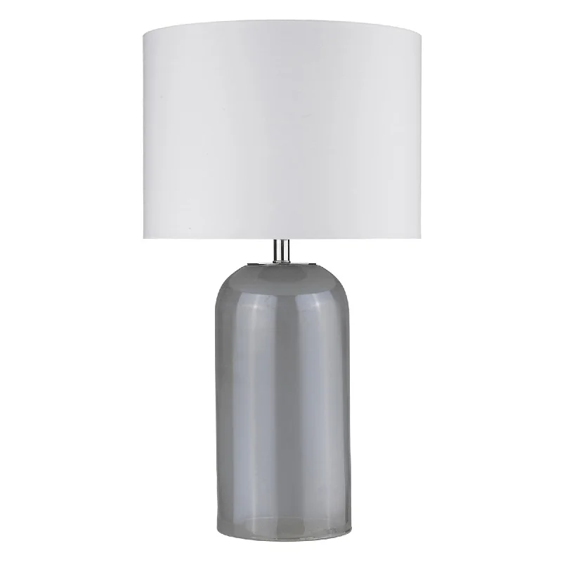 30" Gray Glass Column Table Lamp With White Drum Shade