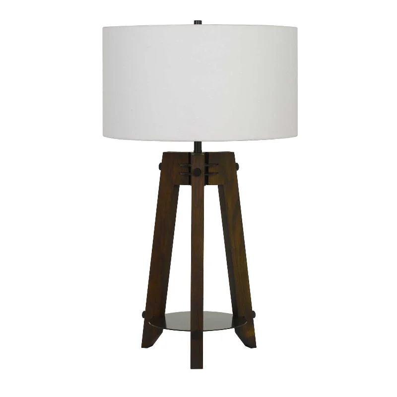 32" Brown Metal Tripod Table Lamp With Off White Drum Shade