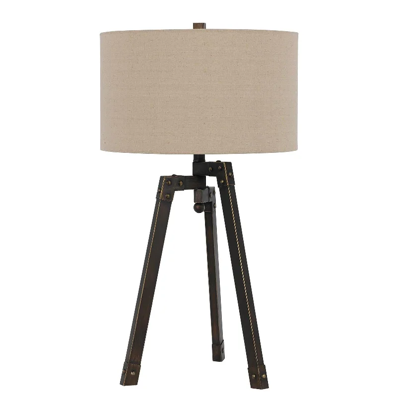 32" Charcoal Metal Tripod Table Lamp With Tan Drum Shade