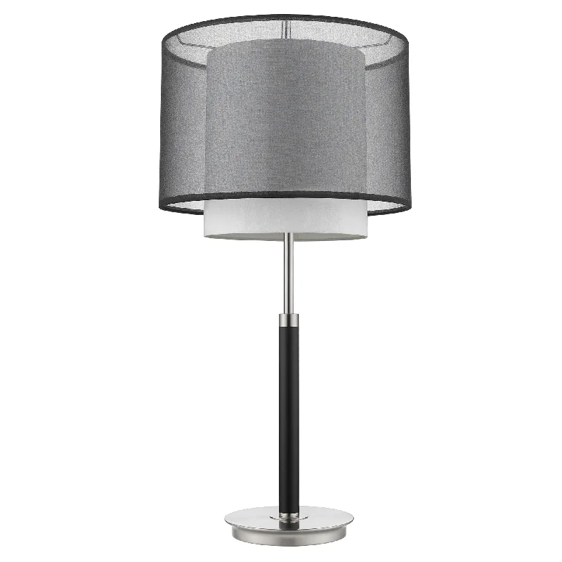 32" Black and Silver Metal Column Lamp With Black and White Drum Shade