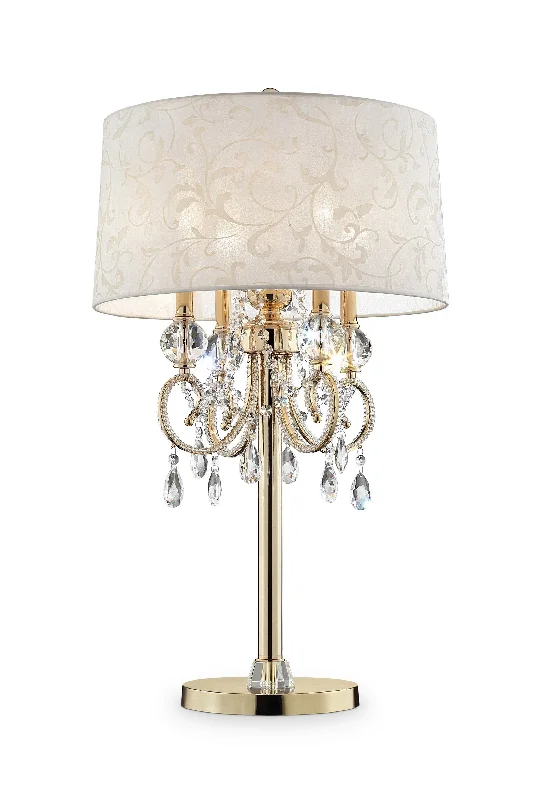 33" Gold Metal Four Light Bedside Table Lamp With Gold Shade