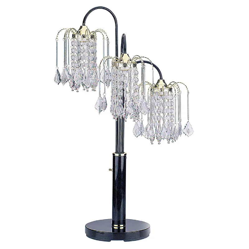 34" Black Metal Three Light Chandelier Table Lamp