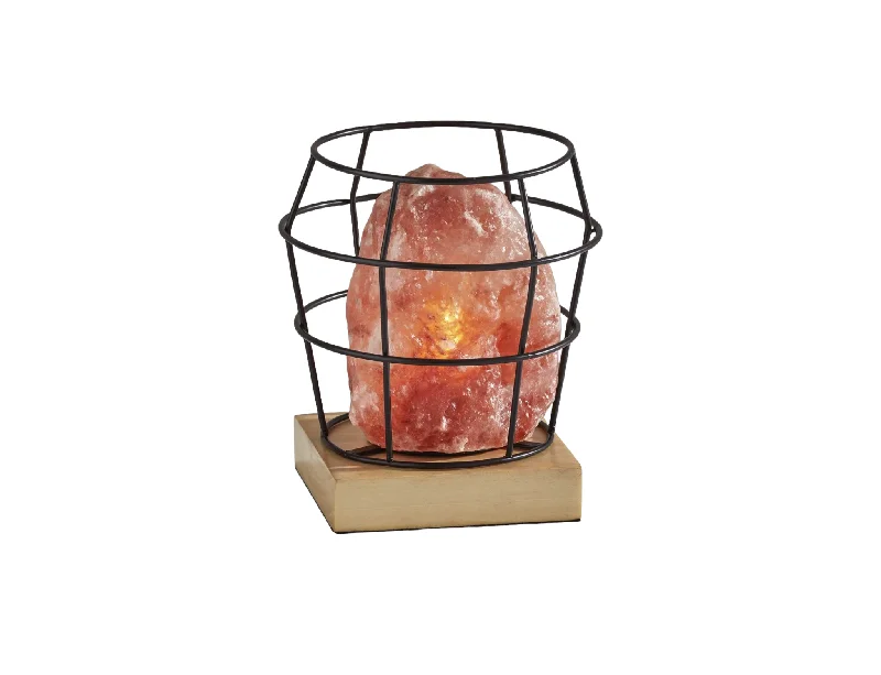 8" Himalayan Salt Accent Lamp With Black Cage Shade