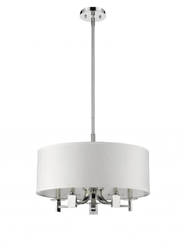 Andrea 5-Light Polished Nickel Drum Pendant With Ivory Hardback Shade