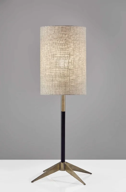 27" Antiqued Brass Metal Table Lamp With Brown Drum Shade