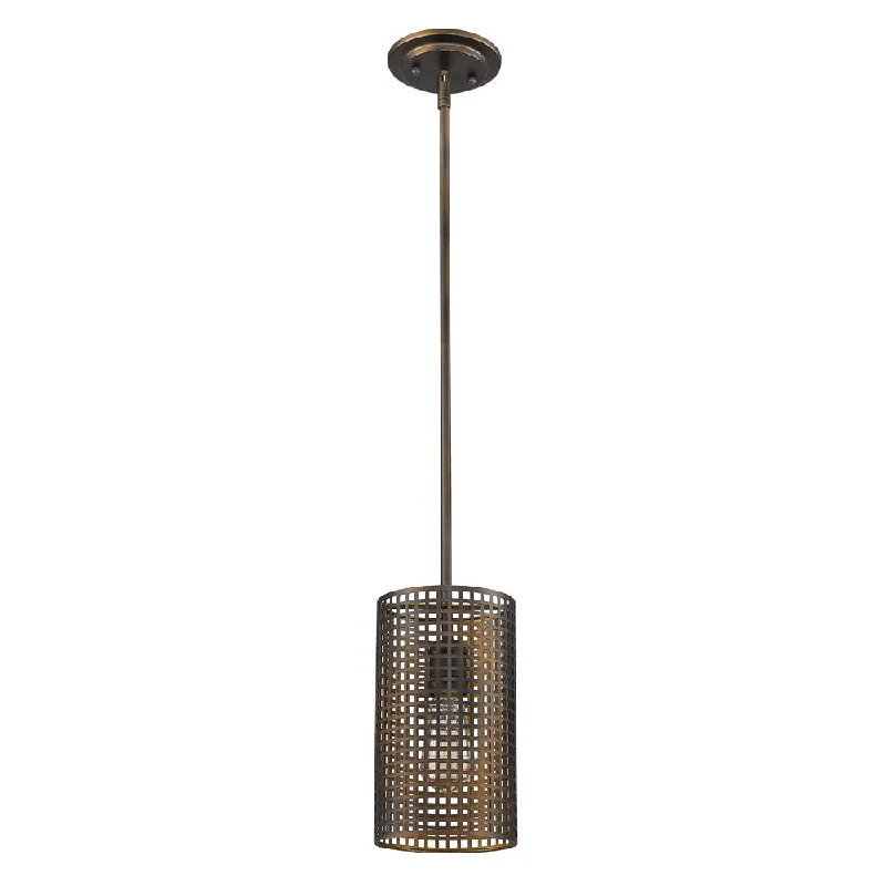 Bronze Metal Hanging Light with Mesh Shade