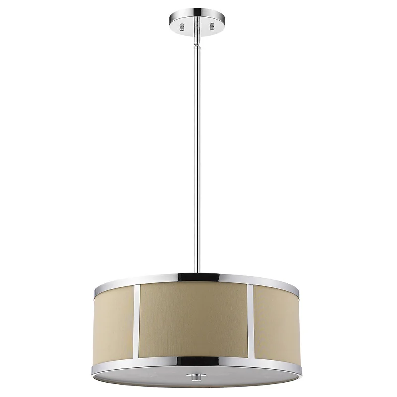 Butler 2-Light Polished Chrome Pendant With Coarse Cream Linen Shade And Opal Acrylic Diffuser