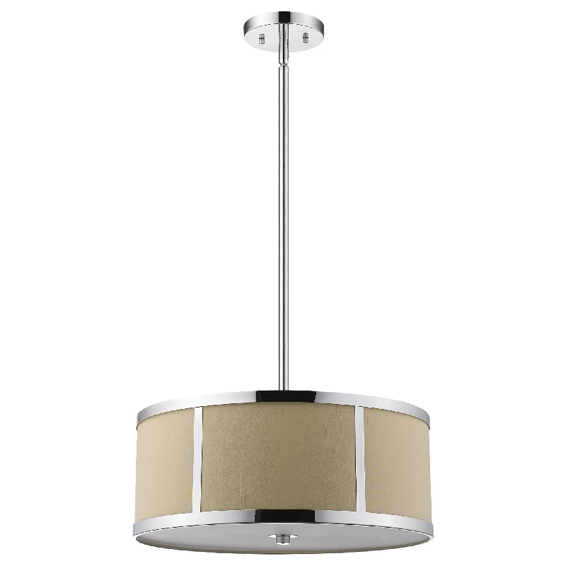 Butler 3-Light Polished Chrome Pendant With Coarse Cream Linen Shade And Opal Acrylic Diffuser