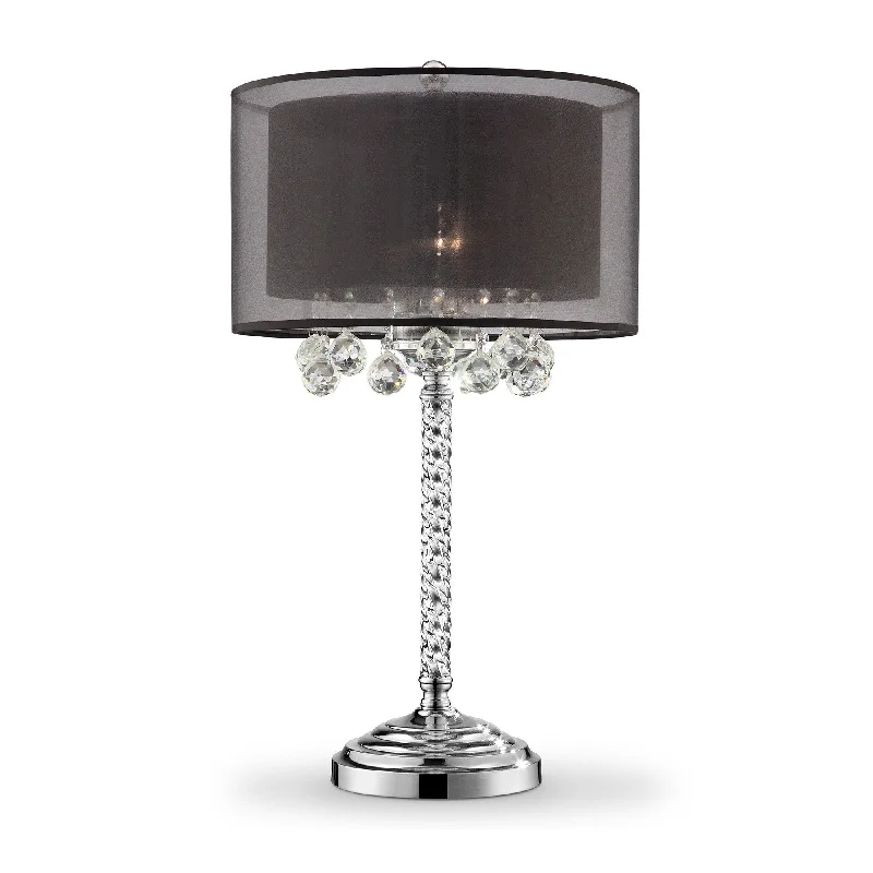 Contempo Silver Table Lamp with Black Shade and Crystal Accents