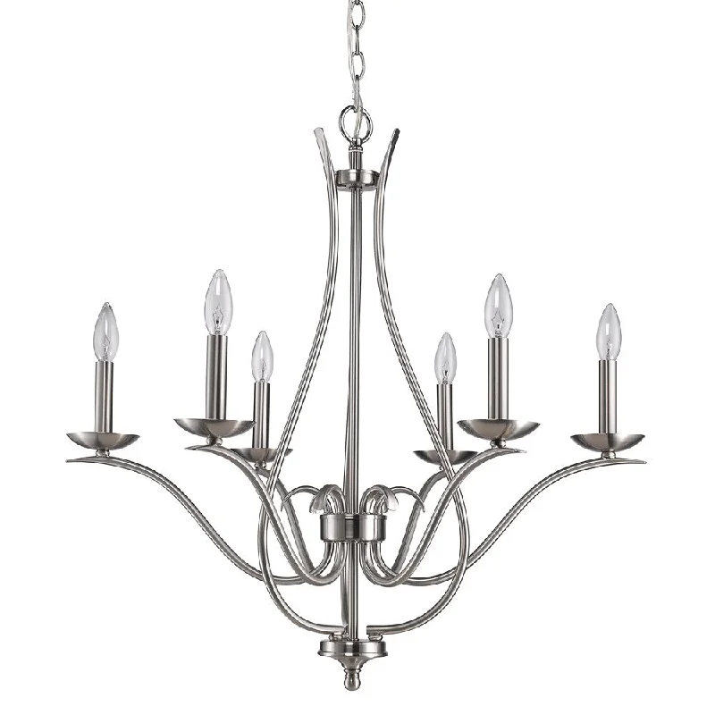 Nickel Candle Style Six Light Metal Dimmable Chandelier