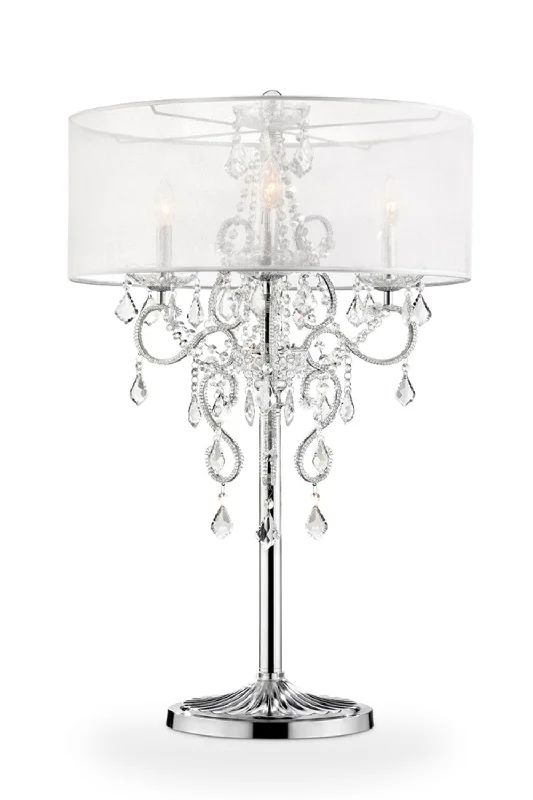 Glam Silver Faux Crystal Accent Table Lamp with See Thru Shade