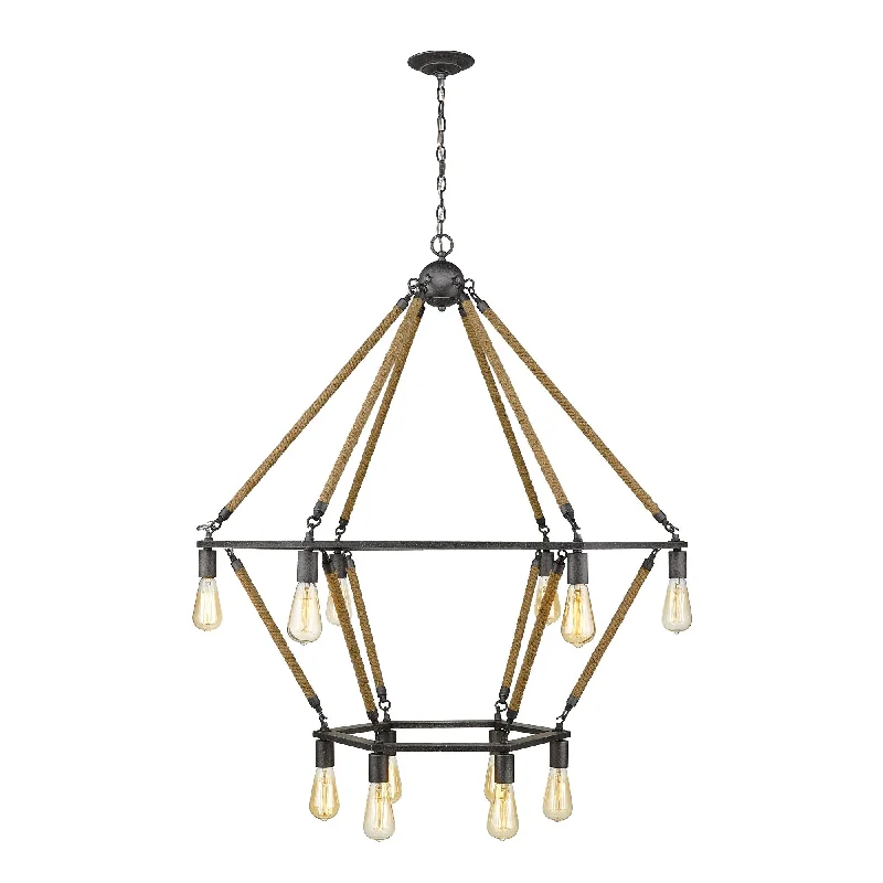 Brown and Black Twelve Light Metal Dimmable Chandelier