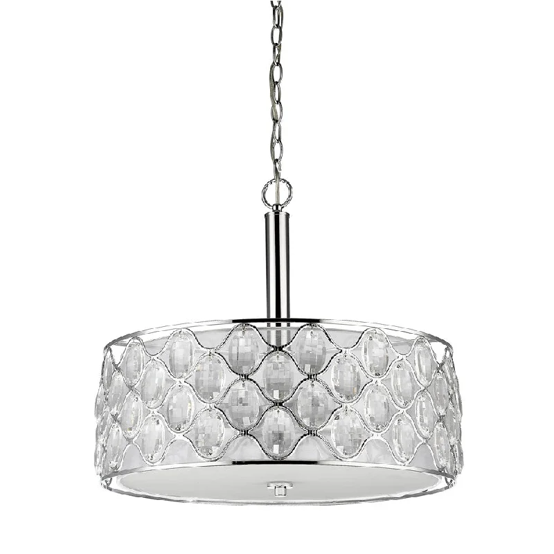 Isabella 4-Light Polished Nickel Drum Pendant With Crystal Accents