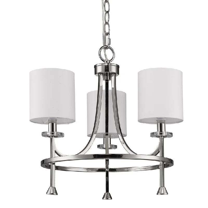 Silver Candle Style Three Light Metal Dimmable Chandelier With White Shades