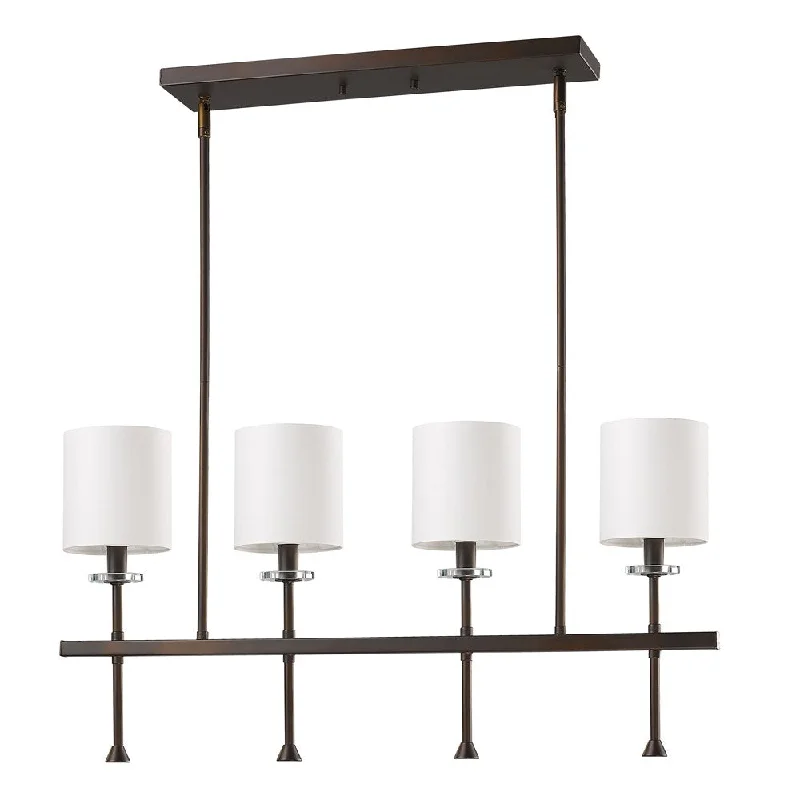 Kara 4-Light Oil-Rubbed Bronze Island Pendant With Fabric Shades And Crystal Bobeches