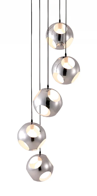 Silver Kitchen Island Five Light Metal Dimmable Ceiling Light