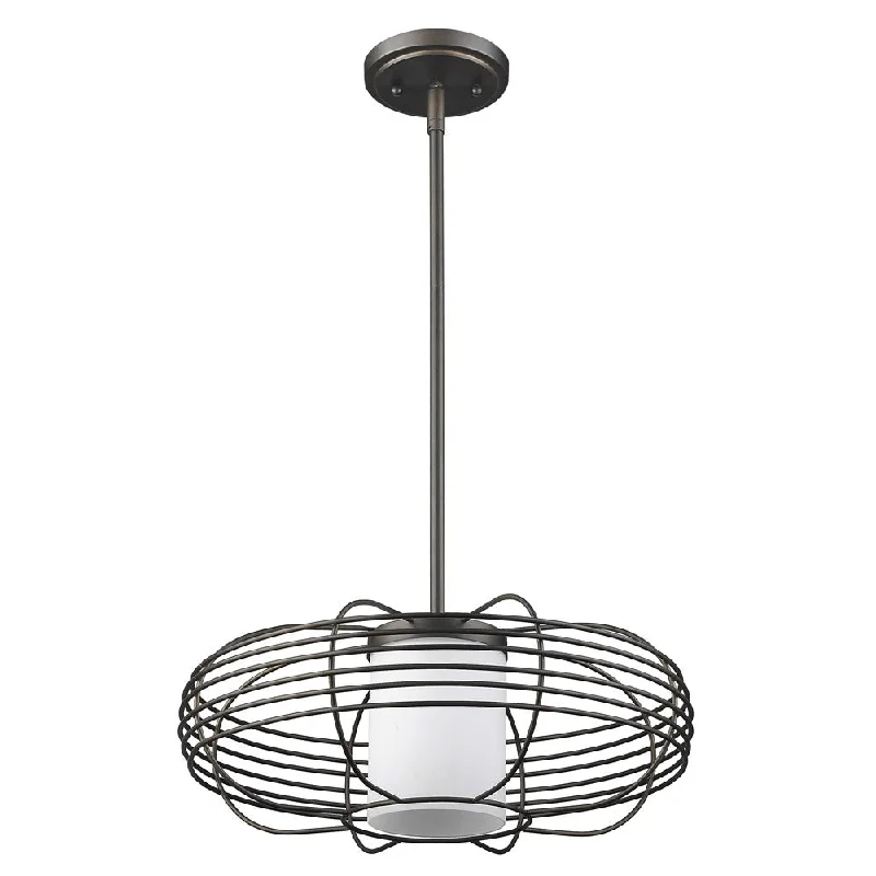 Loft 1-Light Oil-Rubbed Bronze Wire Globe Pendant With Etched Glass Interior Shade