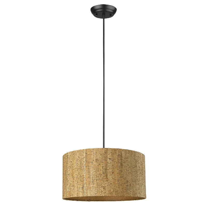 Matte Black Cork Shade Modern One Light Hanging Pendent Lamp