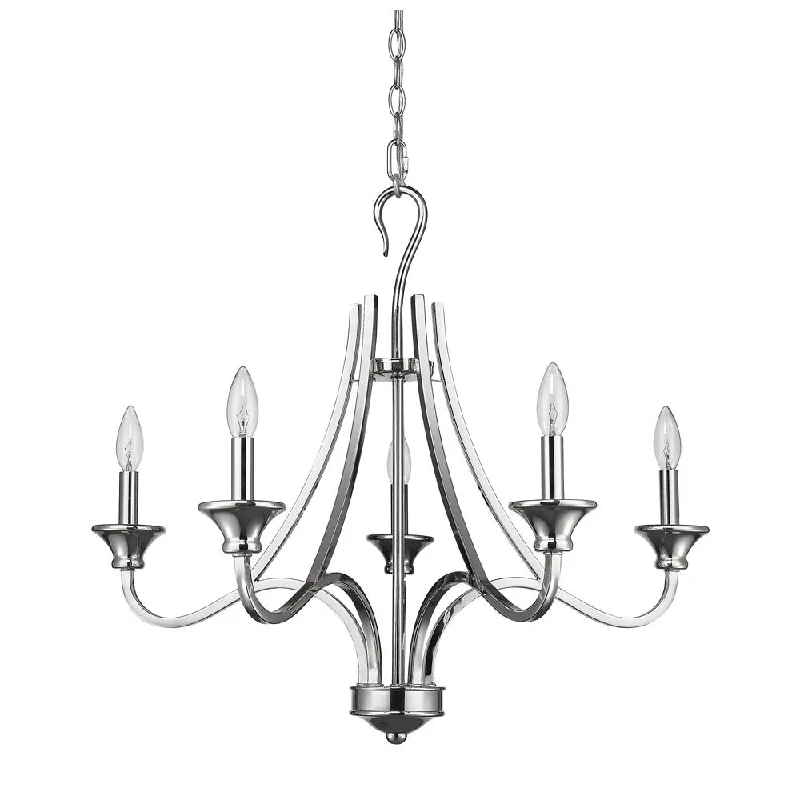 Nickel Candle Style Five Light Metal Dimmable Chandelier