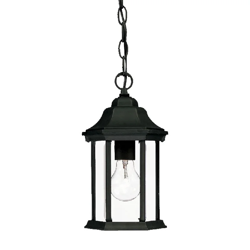 12" Narrow Matte Black Glass Lantern Hanging Light