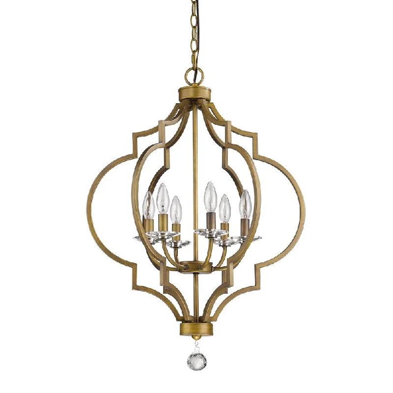 Gold and White Candle Style Six Light Metal Dimmable Chandelier