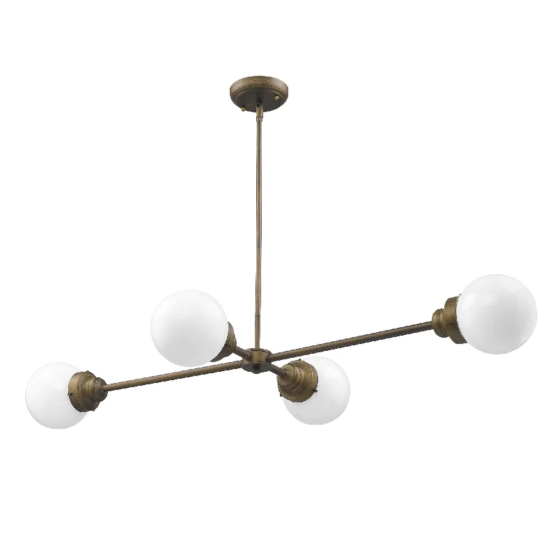 Portsmith 4-Light Raw Brass Island Pendant With White Globe Shades