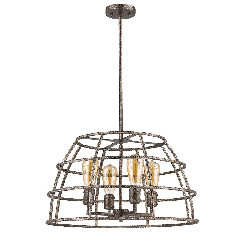 Rebarre 4-Light Antique Silver Drum Pendant With Open Cage Shade