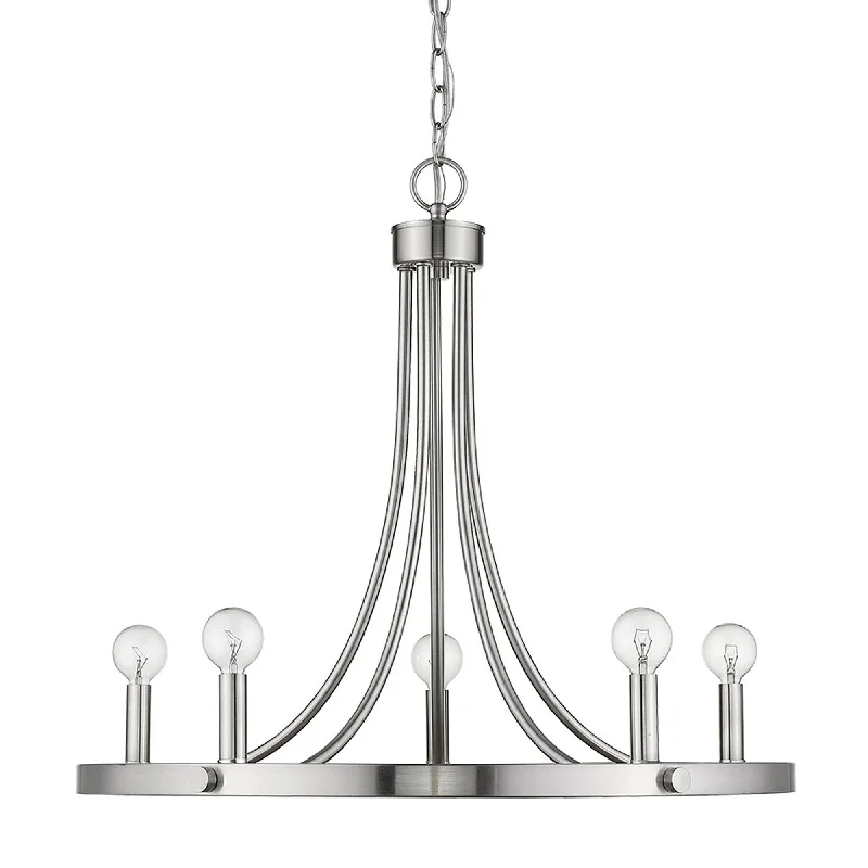 Silver Candle Style Five Light Metal Dimmable Chandelier