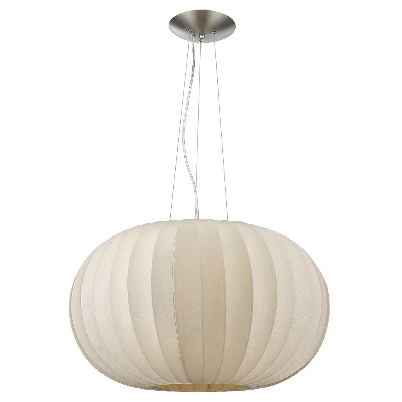 Shanghai 1-Light Brushed Nickel Pendant With Sheer Pearl Ribbon Shade